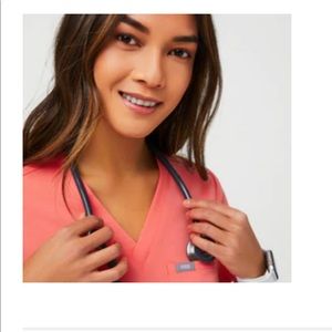 Figs Hot Coral Catarina scrub top, large